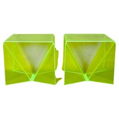 Paire Neal Small Translucent Chartreuse Lucite "Origami" Tables