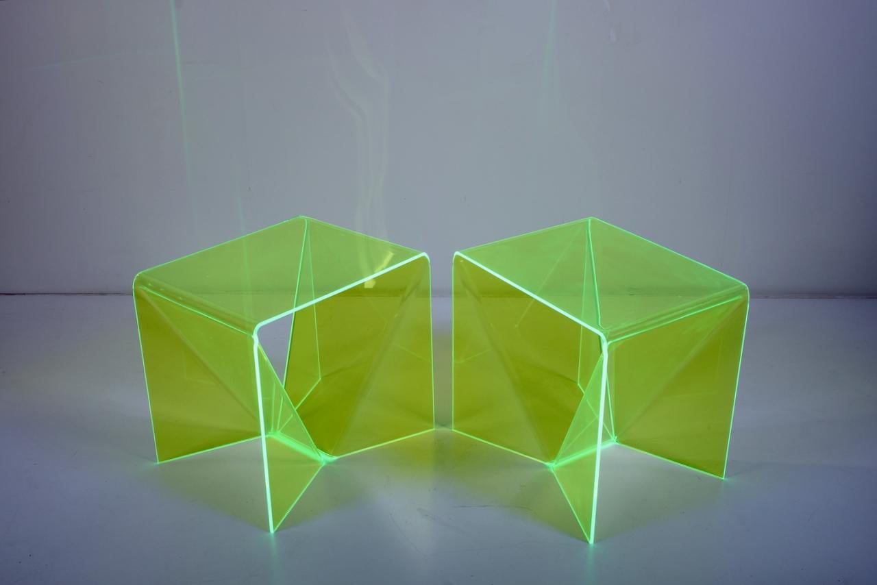 Modern Pair Neal Small Translucent Chartreuse Lucite 