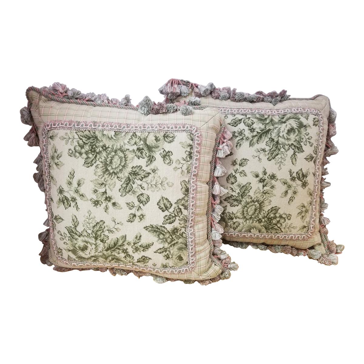 Pair of Needlepoint Pillows For Sale