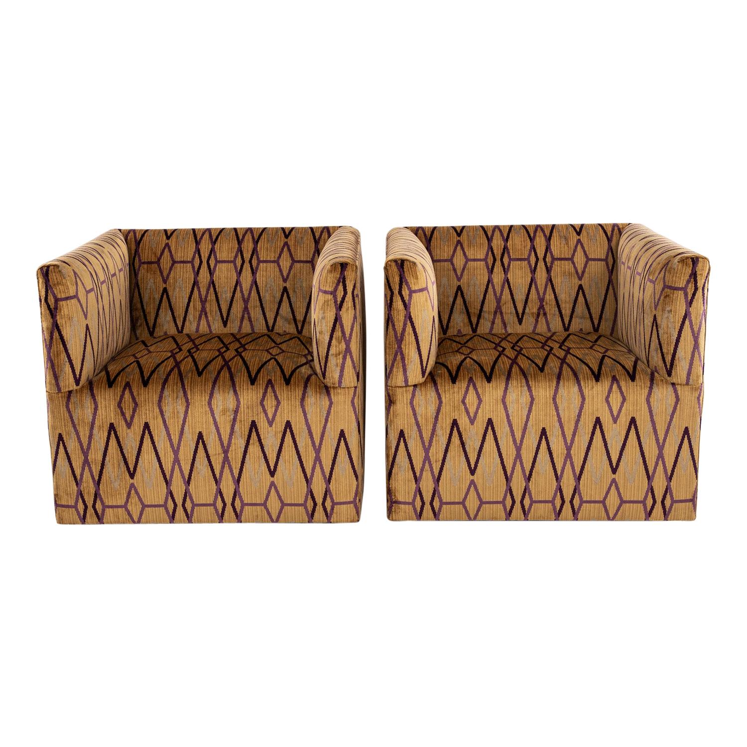 Pair Neisha Crosland Kyoto Trellis Swivel Club Chairs