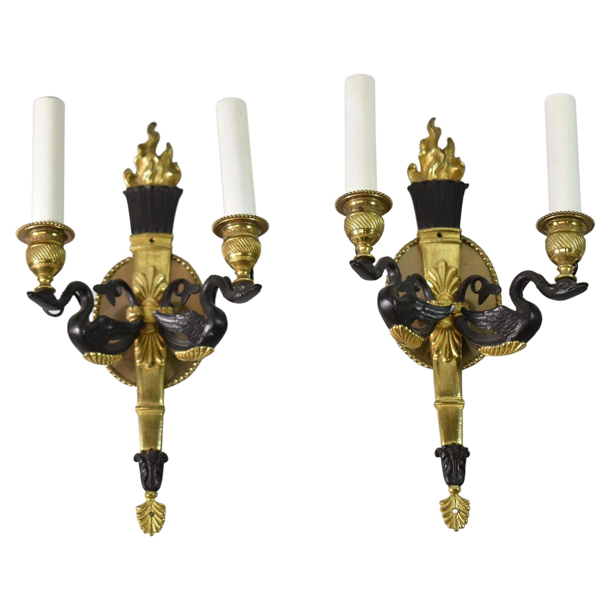 Vintage French Sconces Antique Pair Swan Shaped Wall Lamps
