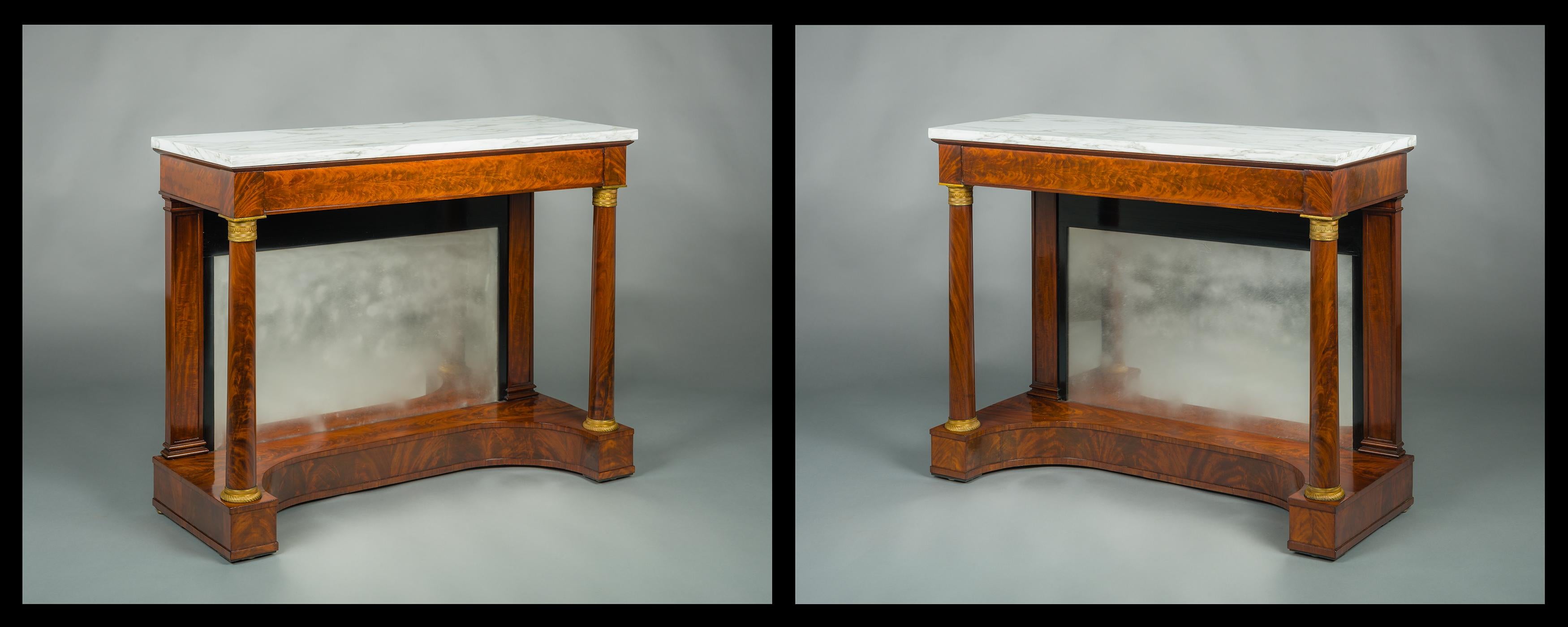 Pair Neo-Classical Pier Tables with Marble Tops In Good Condition In New York, NY
