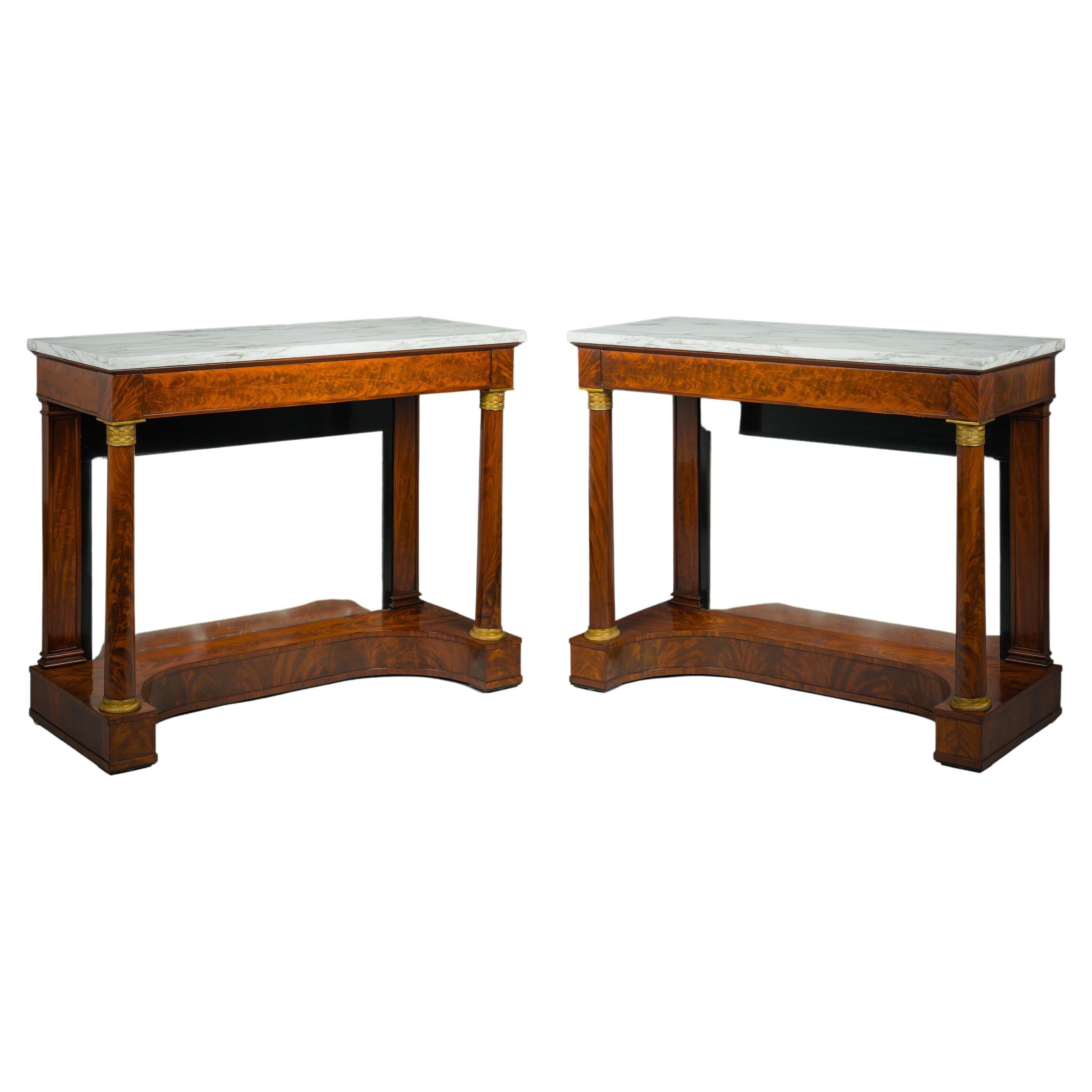 Pair Neo-Classical Pier Tables with Marble Tops