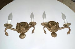 Pair Neoclassic Dolphin Shell Brass Wall Sconces