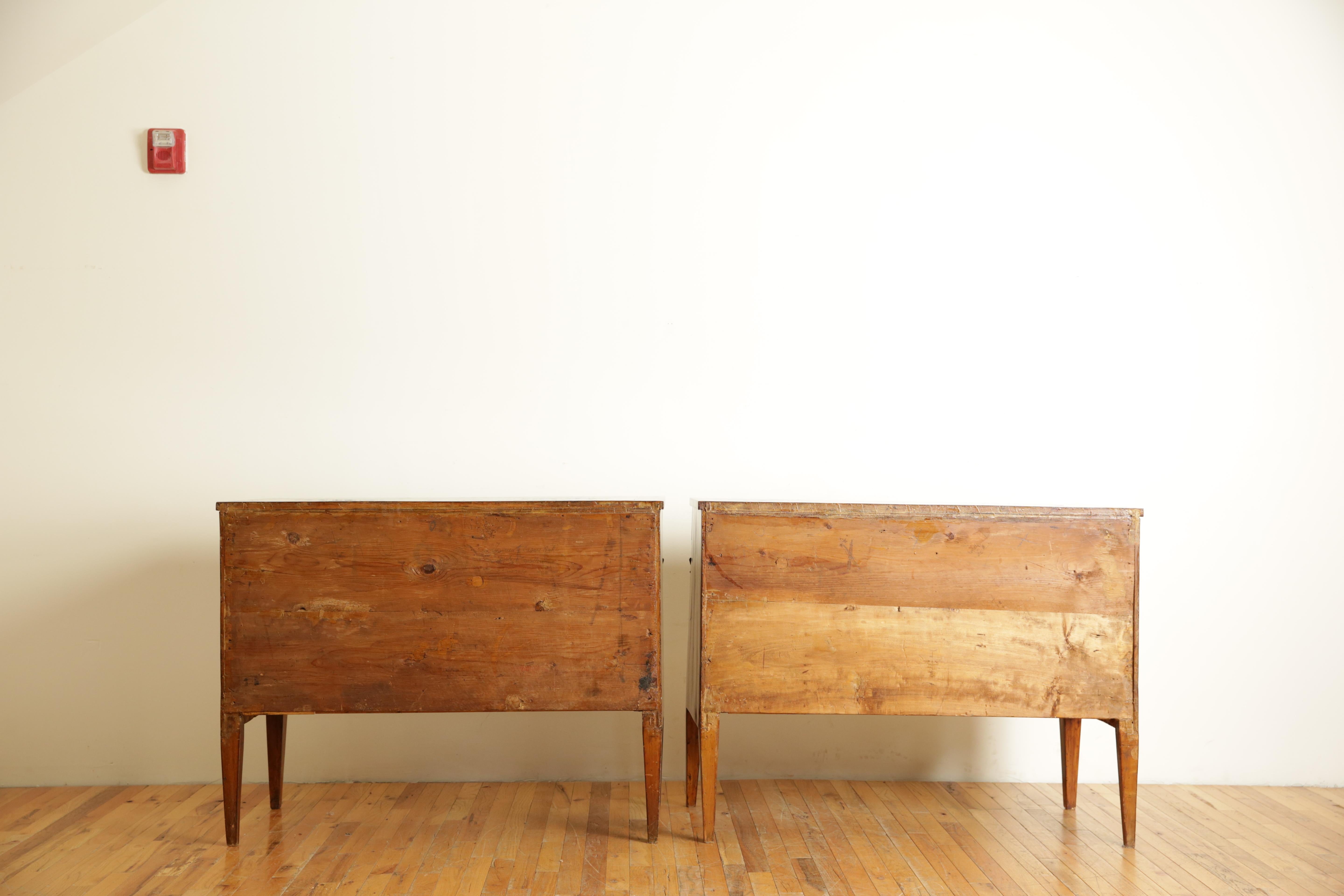 Pair Neoclassic Northern Italian Walnut & Giltwood 3-Drawer Commodes, 1stq 19thc 7