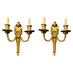 Paar neoklassizistische Caldwell-Bronze-Wandleuchter aus dem Jahr 1900