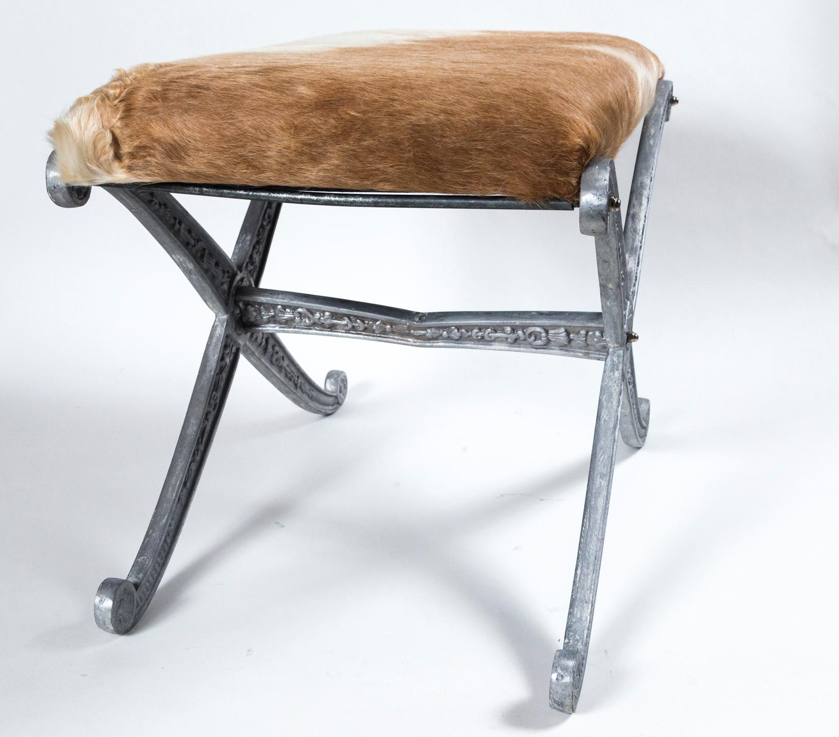 Pair of Neoclassical X-Frame Upholstered Benches, 20th Century 3