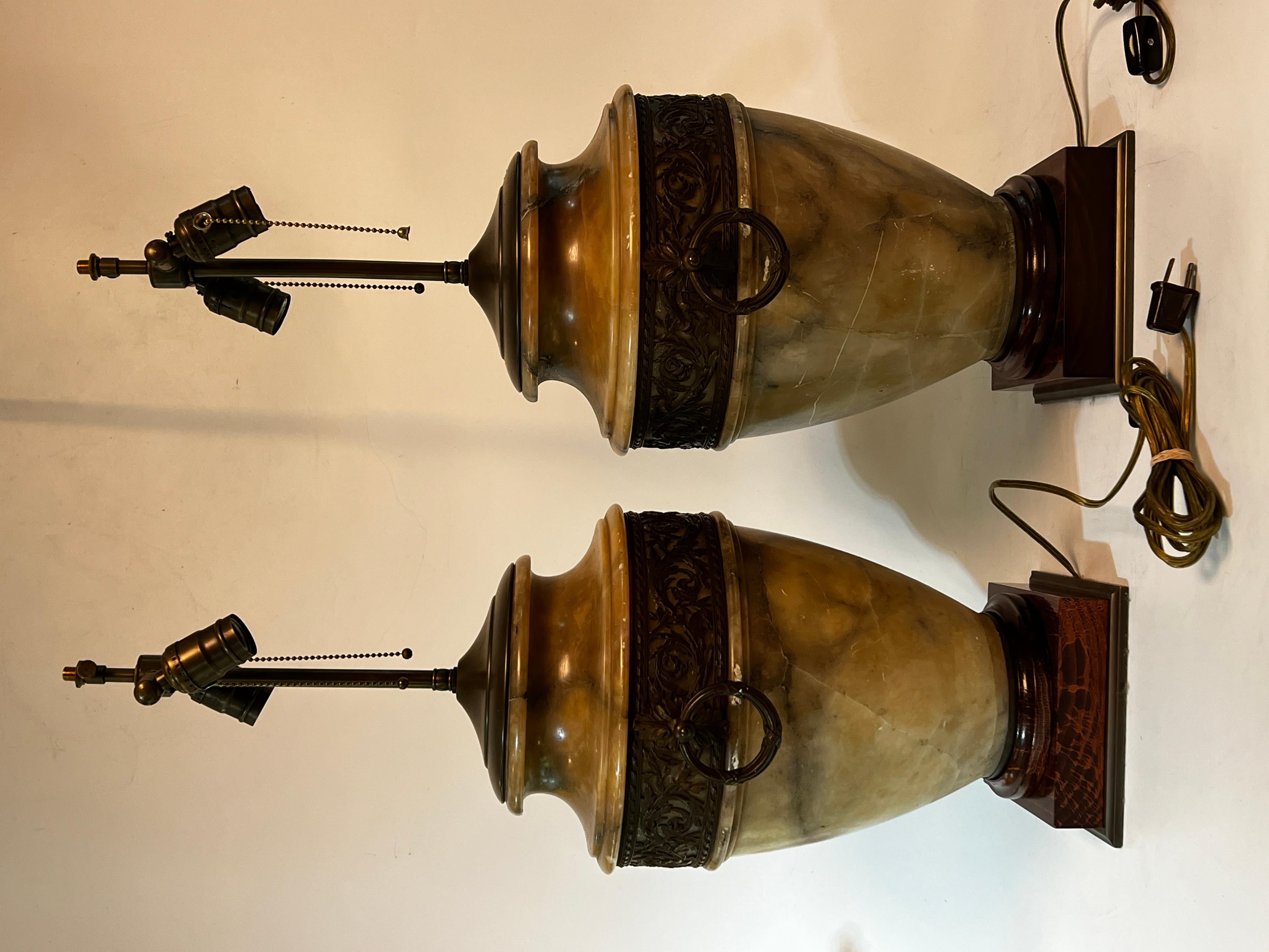 20th Century Pair Neoclassical Alabaster Urn Form Table Lamps