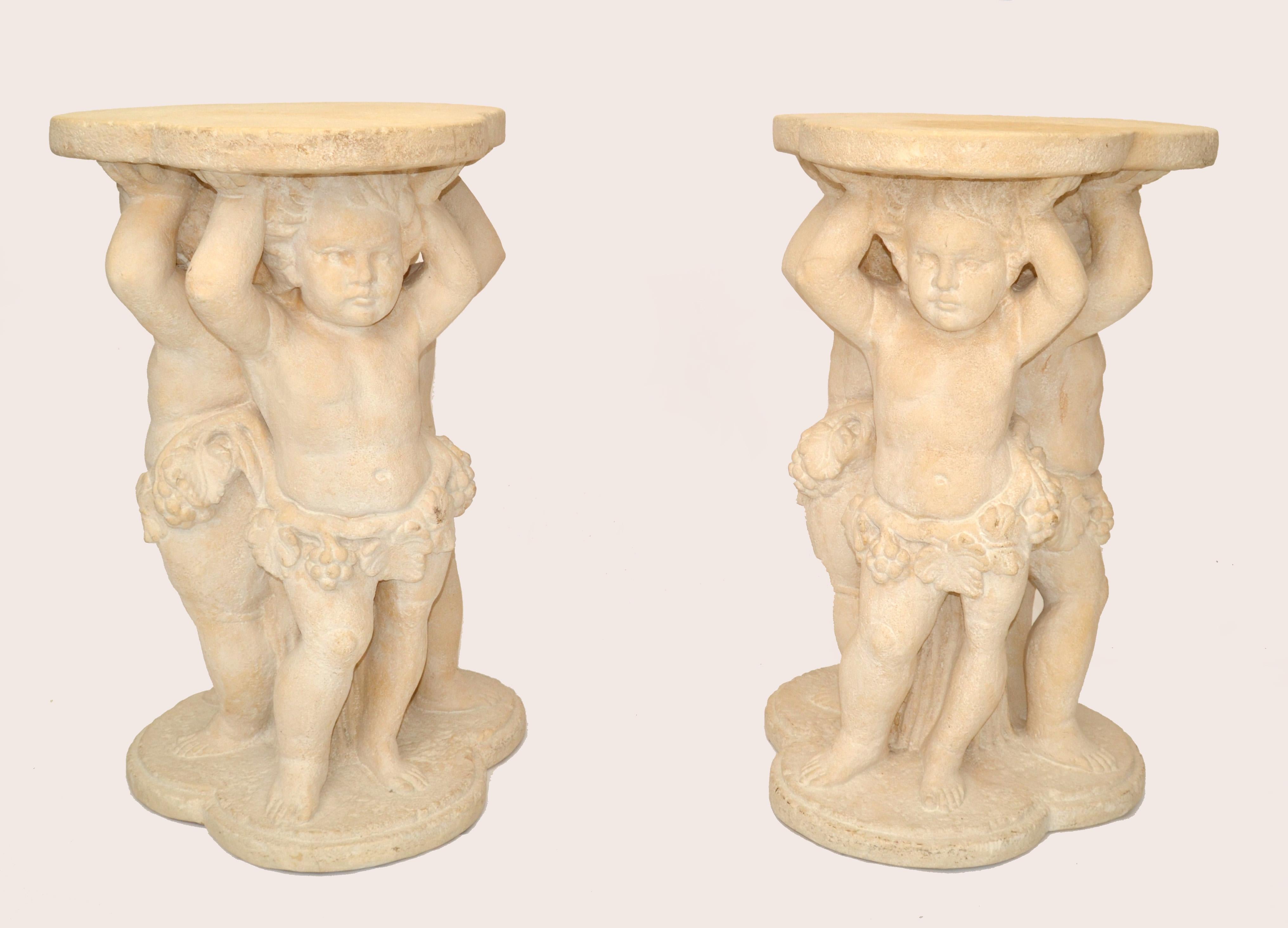 Pair, Neoclassical Angels Pedestal Table Bases, Sculpture Stands, Columns Italy  For Sale 6