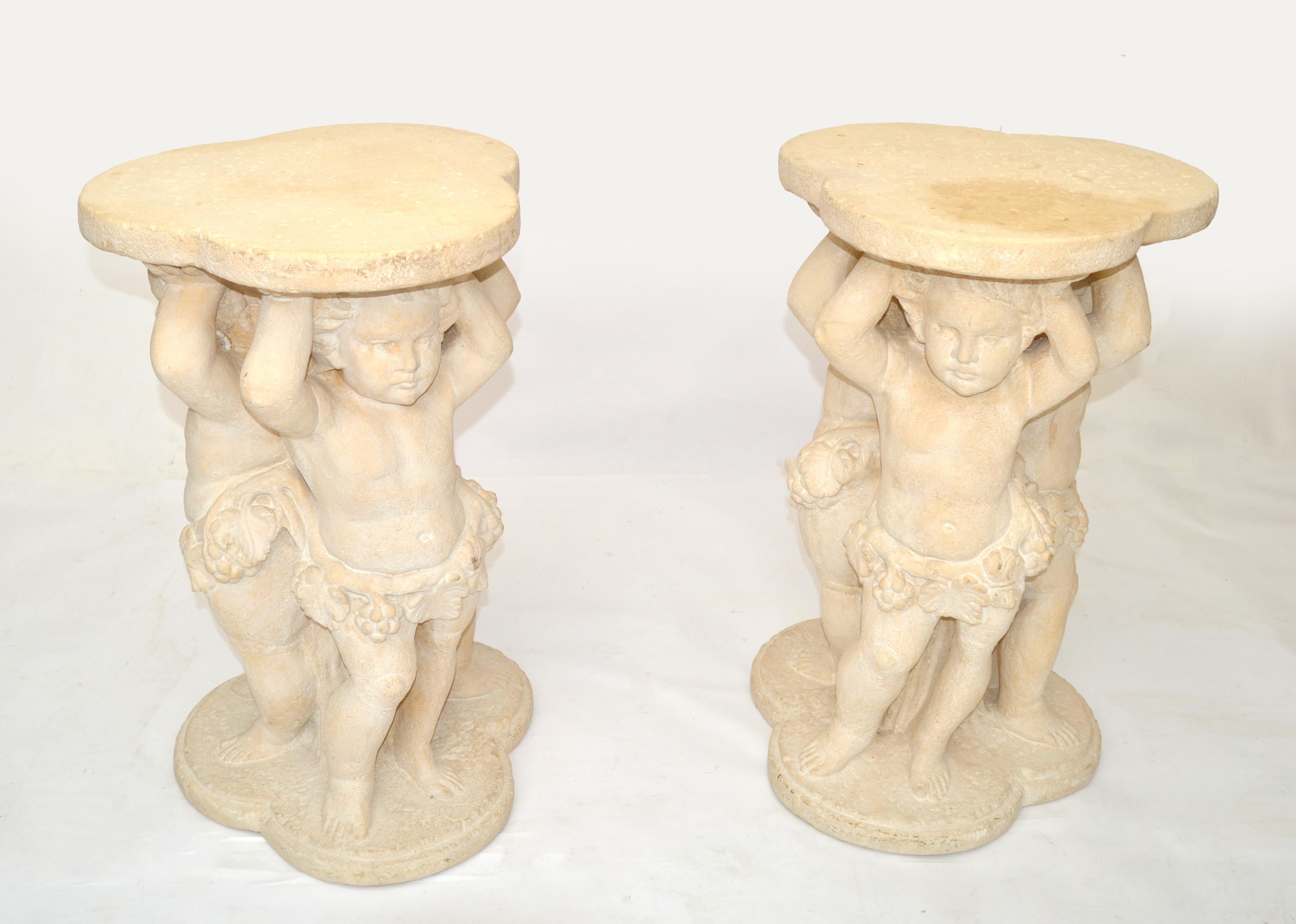 Pair, Neoclassical Angels Pedestal Table Bases, Sculpture Stands, Columns Italy  For Sale 7