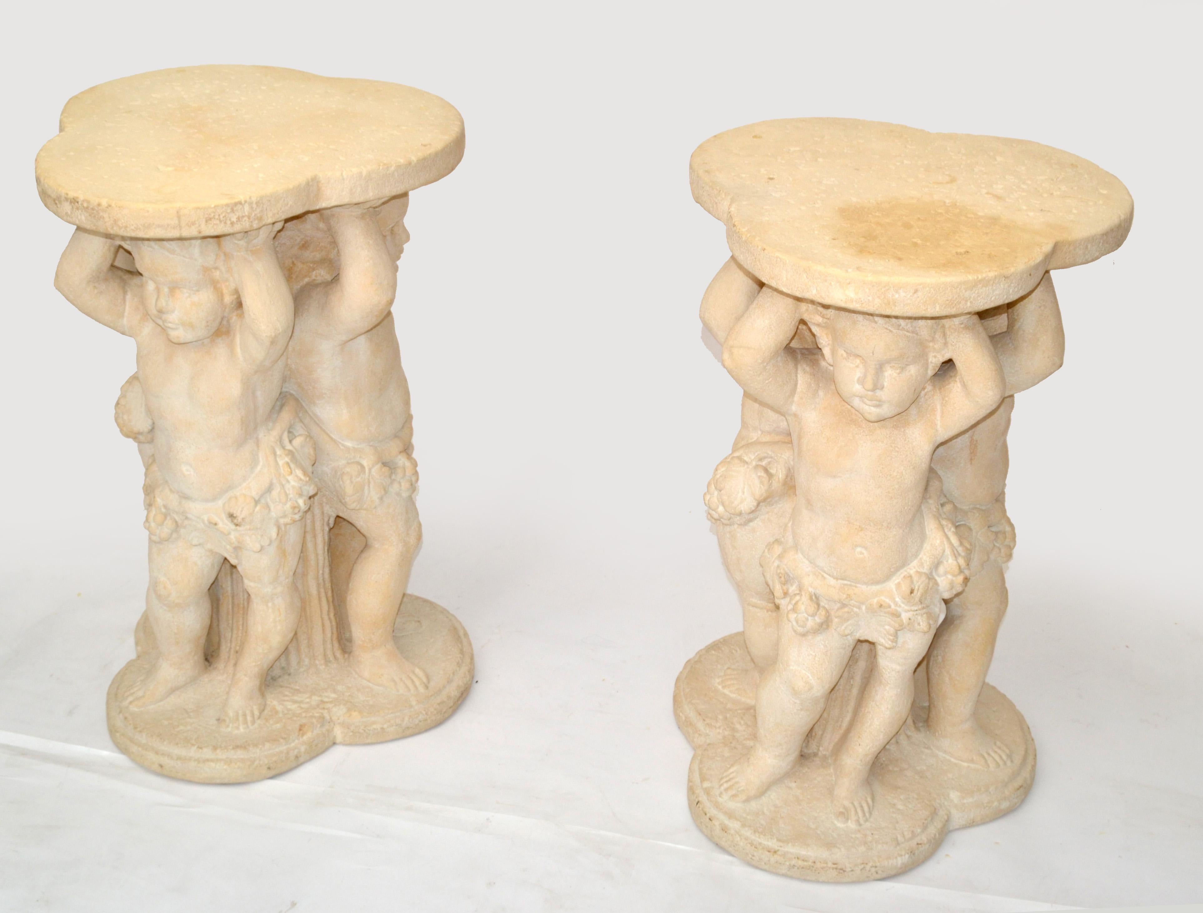 Pair, Neoclassical Angels Pedestal Table Bases, Sculpture Stands, Columns Italy  In Good Condition For Sale In Miami, FL
