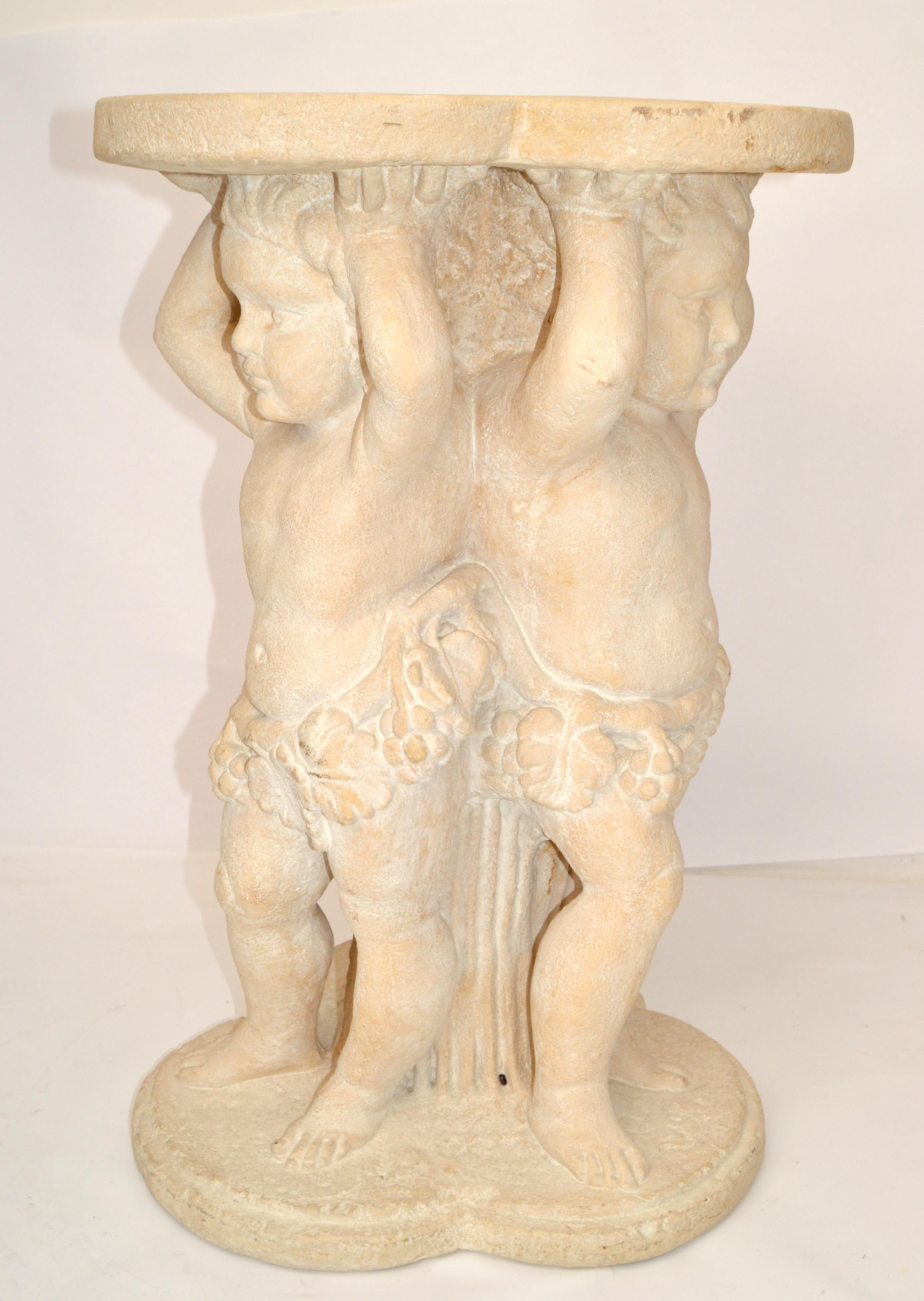 Mid-20th Century Pair, Neoclassical Angels Pedestal Table Bases, Sculpture Stands, Columns Italy  For Sale