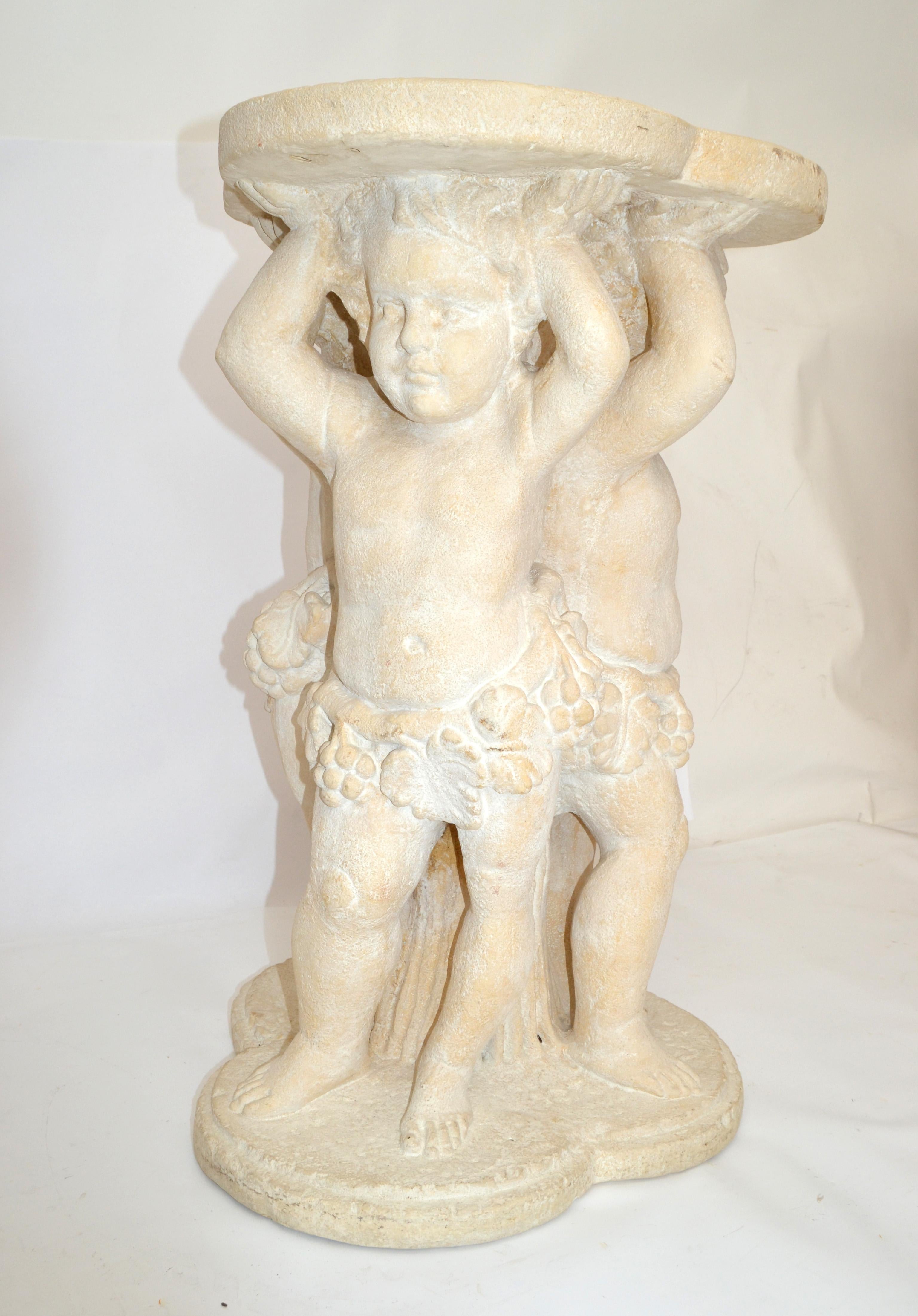 Stone Pair, Neoclassical Angels Pedestal Table Bases, Sculpture Stands, Columns Italy  For Sale