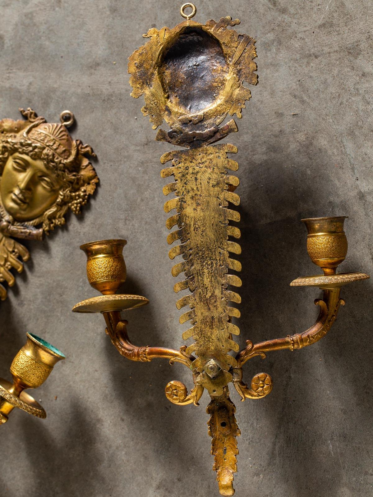 Pair of Neoclassical Antique French Empire Style Gilt Bronze Sconces, circa 1870 For Sale 12