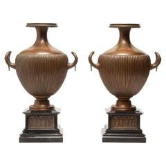 Pair Neoclassical Bronze Vases in Form of Greek Hydra Water Jars