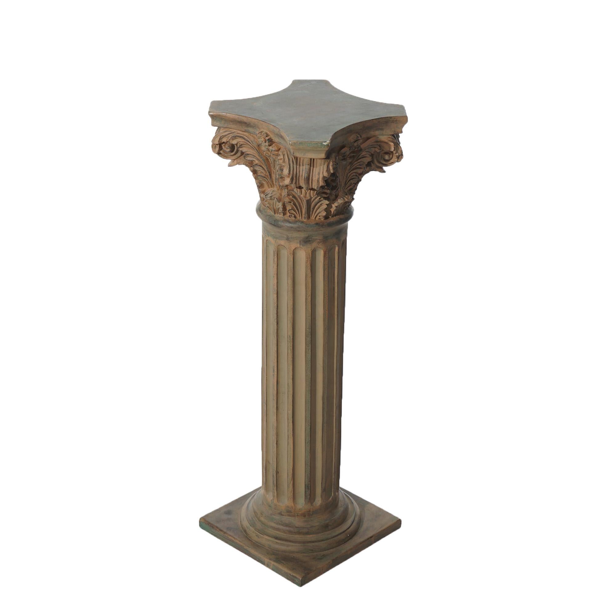 ***Ask About Reduced In-House Delivery Rates - Reliable Professional Service & Fully Insured***
Pair Neoclassical Fluted Corinthian Column Form Composite Sculpture Display Pedestals with Floral Elements 20thC

Measures- 35.25''H x 16''W x 16''D