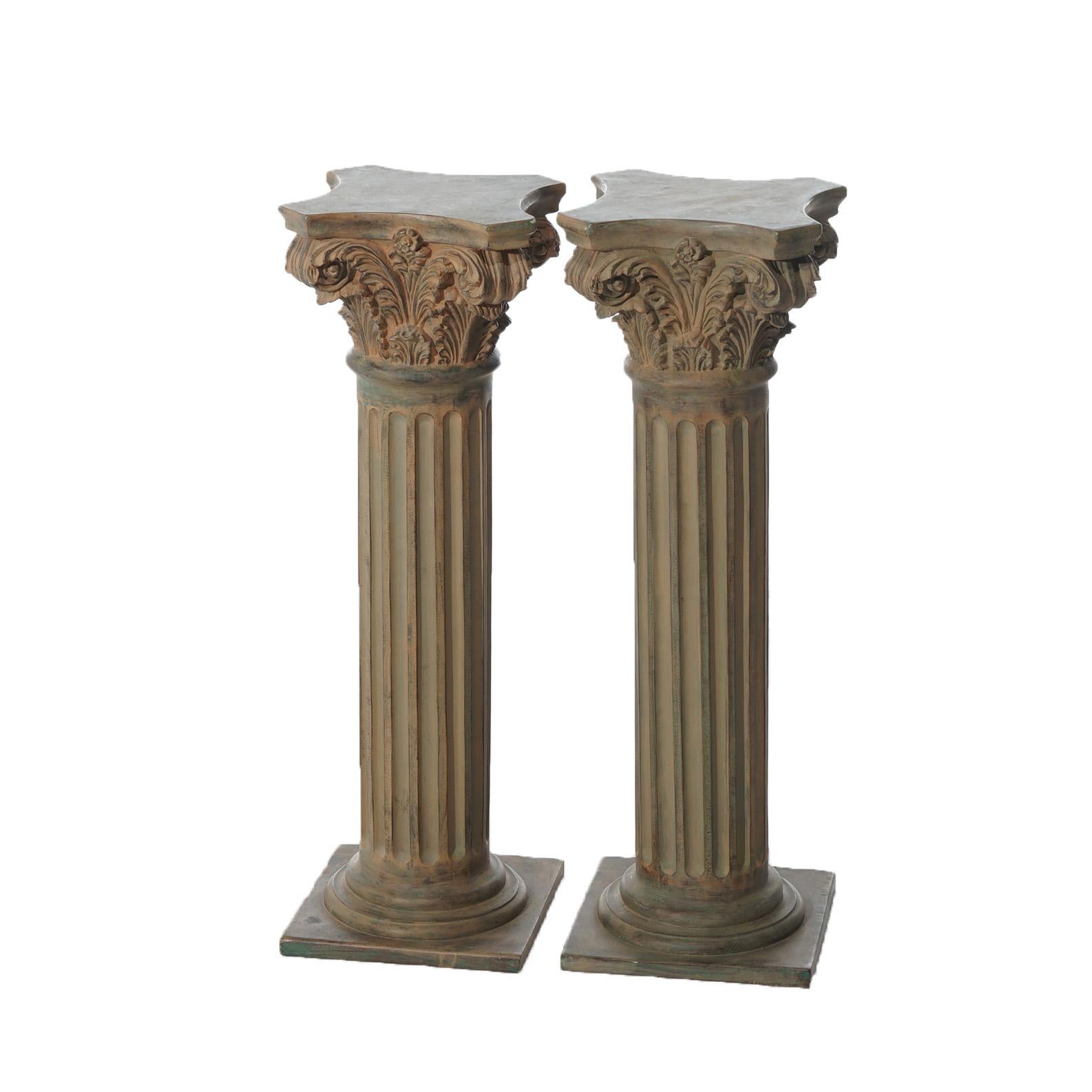Molded Pair Neoclassical Corinthian Column Form Composite Sculpture Pedestals 20thC For Sale