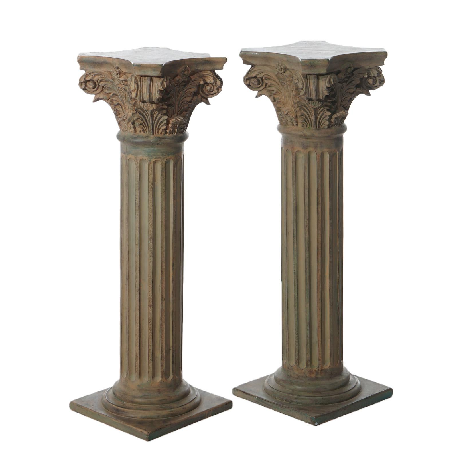 Pair Neoclassical Corinthian Column Form Composite Sculpture Pedestals 20thC In Good Condition For Sale In Big Flats, NY