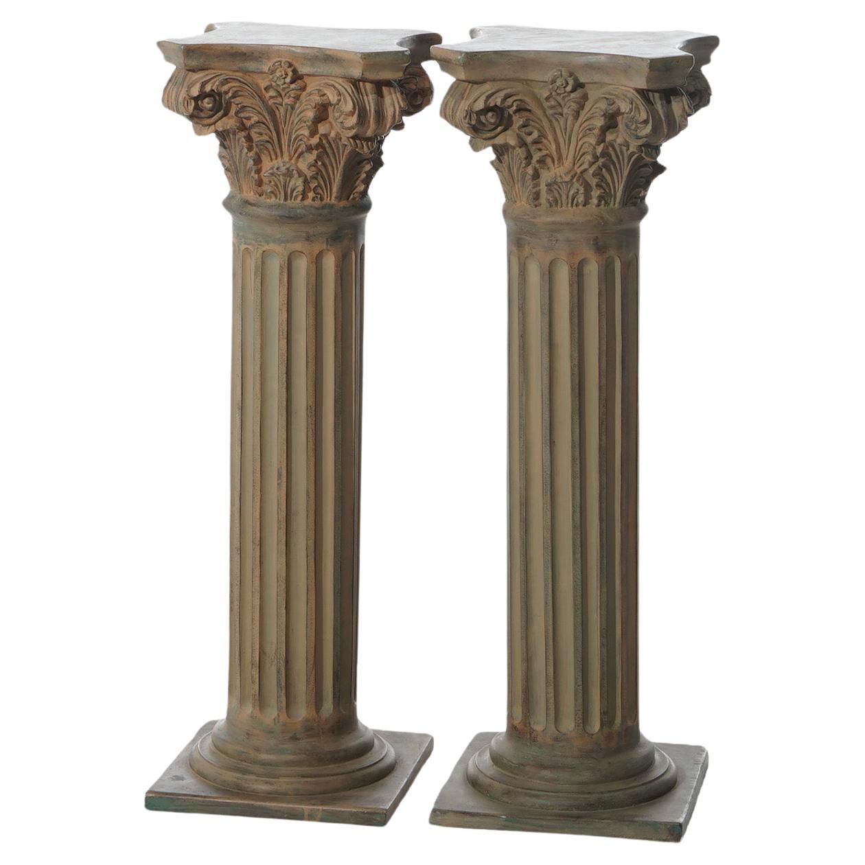 Pair Neoclassical Corinthian Column Form Composite Sculpture Pedestals 20thC For Sale