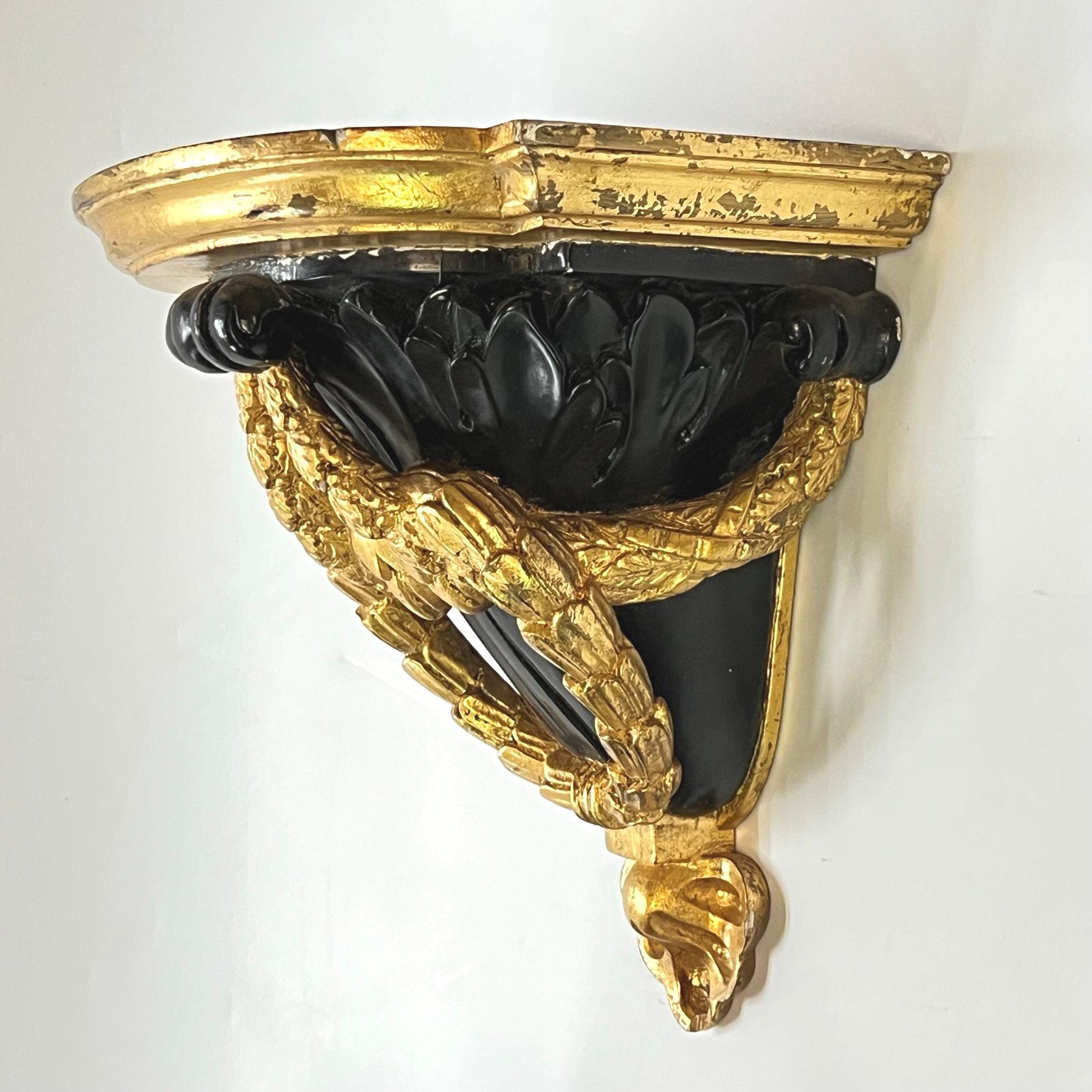 Pair Neoclassical Gilt and Ebonized Wall Brackets For Sale 4