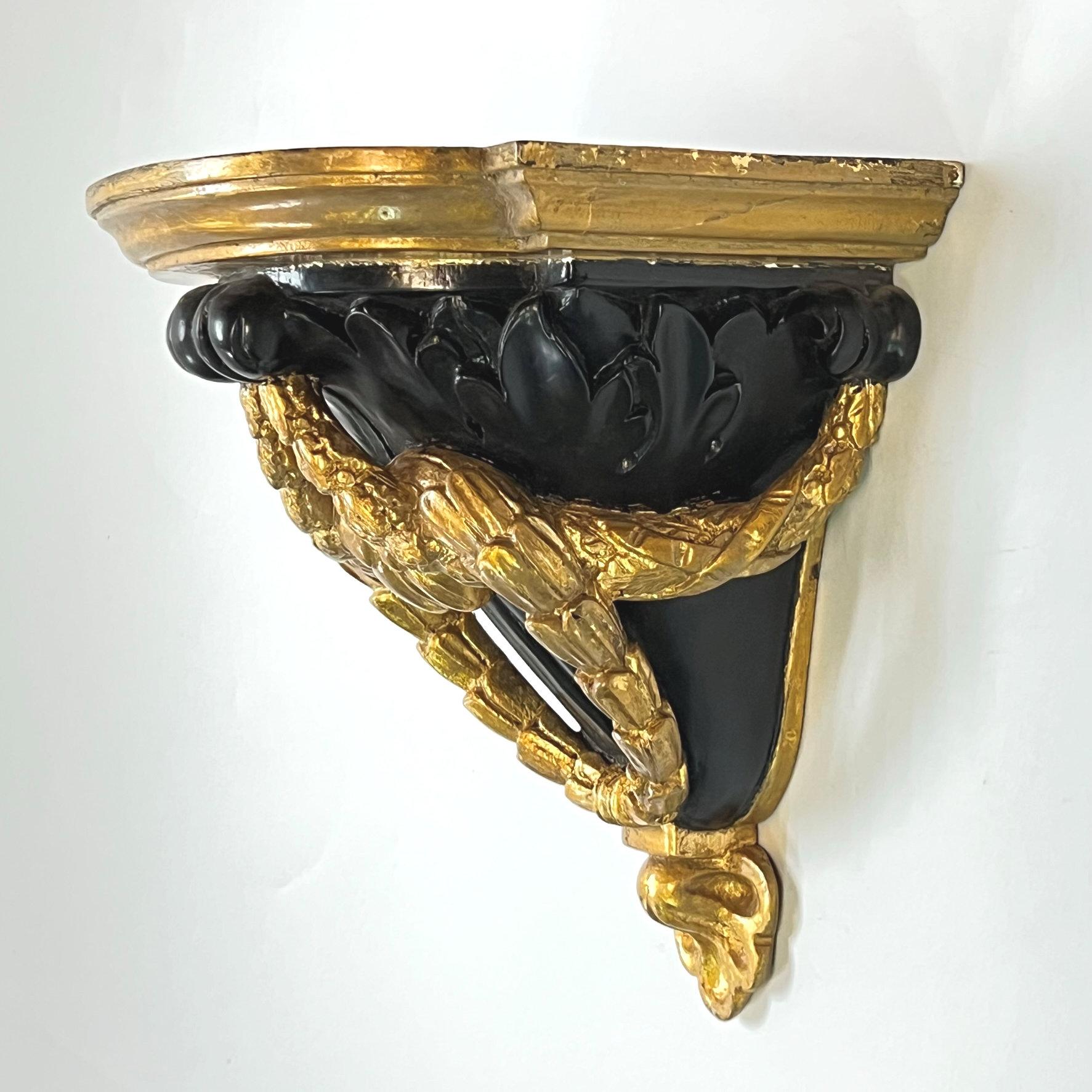Pair Neoclassical Gilt and Ebonized Wall Brackets For Sale 5