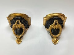 Pair Neoclassical Gilt and Ebonized Wall Brackets