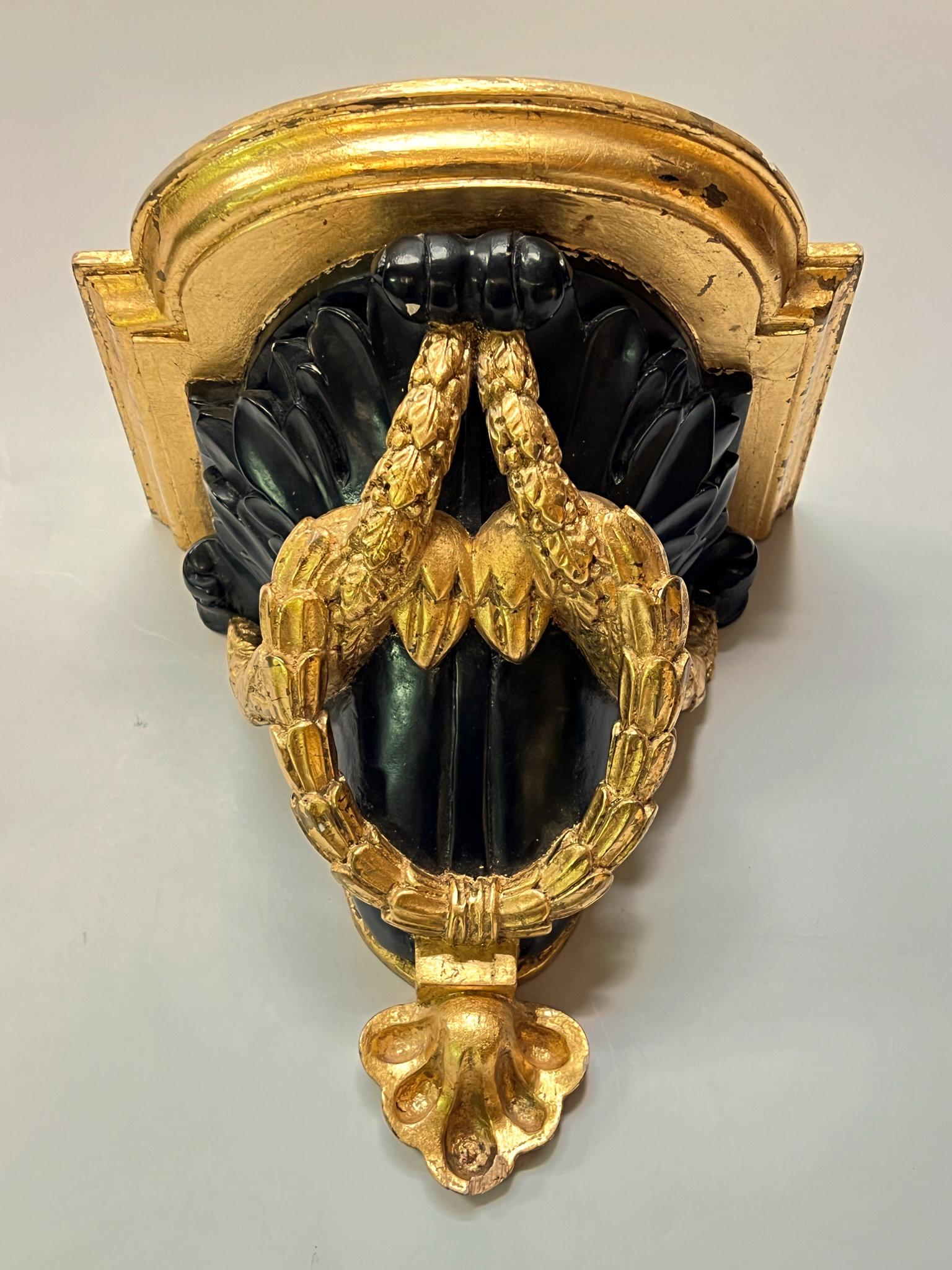 20th Century Pair Neoclassical Gilt and Ebonized Wall Brackets For Sale