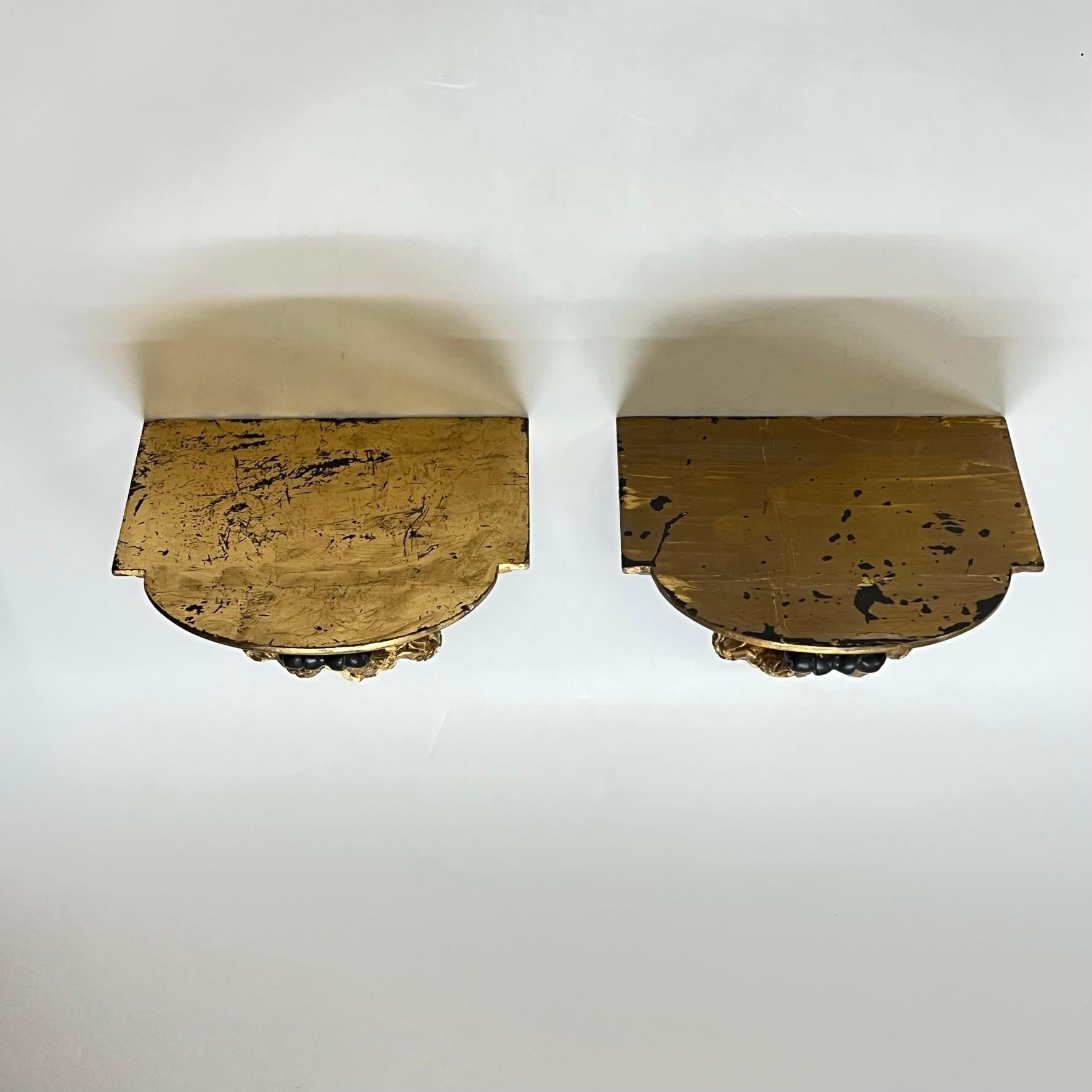 Wood Pair Neoclassical Gilt and Ebonized Wall Brackets For Sale