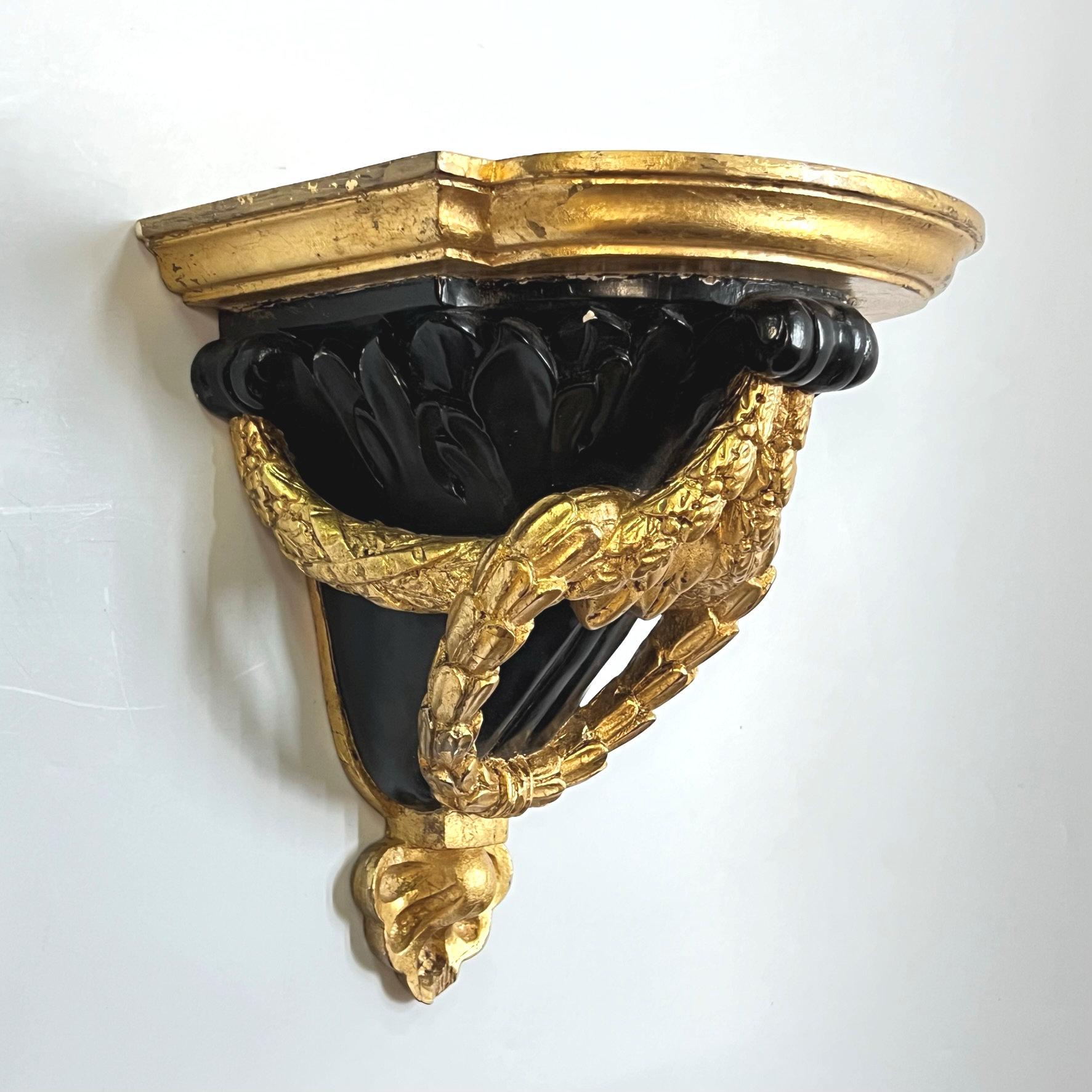 Pair Neoclassical Gilt and Ebonized Wall Brackets For Sale 2