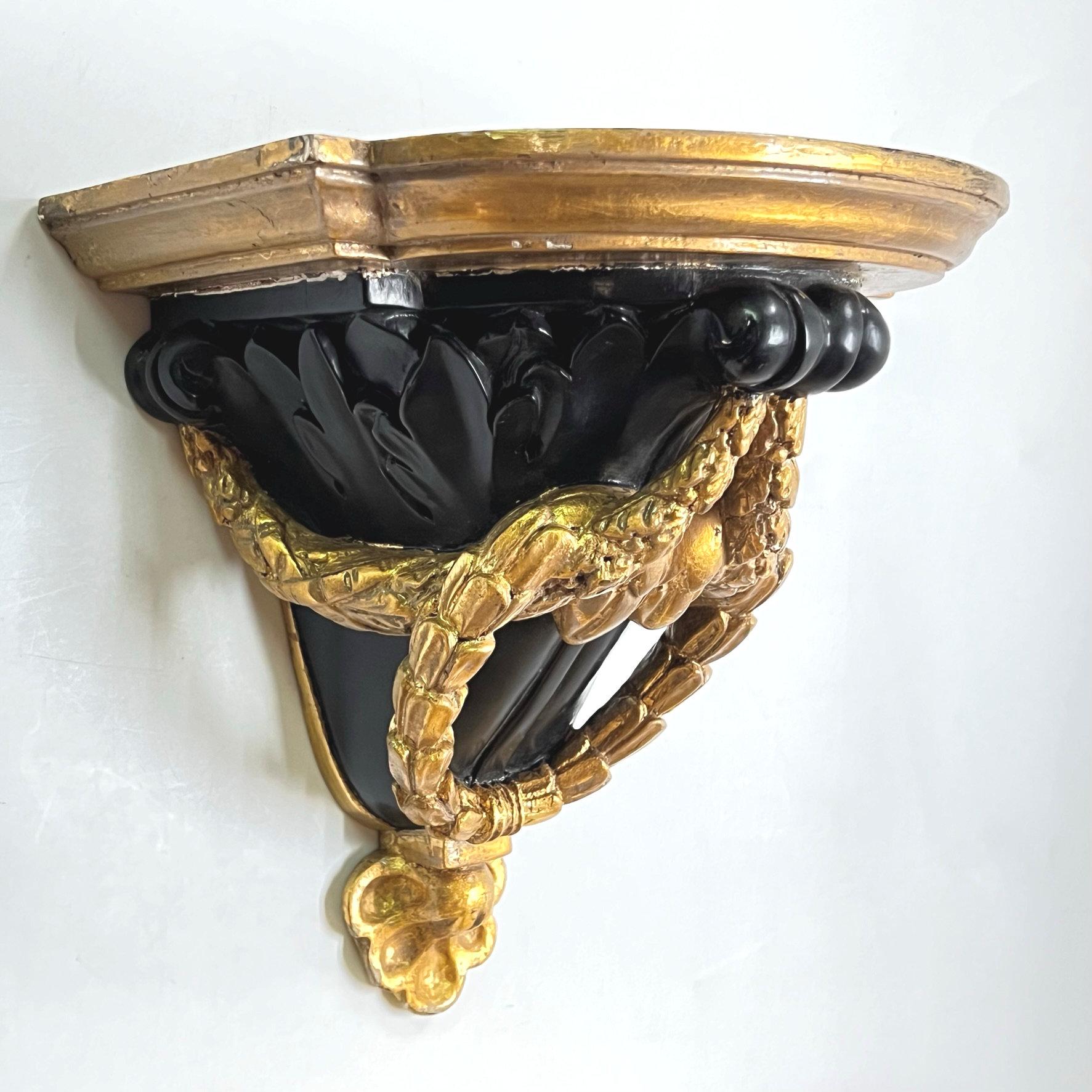 Pair Neoclassical Gilt and Ebonized Wall Brackets For Sale 3
