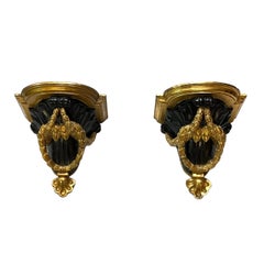 Vintage Pair Neoclassical Gilt and Ebonized Wall Brackets