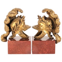 Pair Neoclassical Grand Tours of Gilt Bronze Helmets Now Mounted as Garnitures