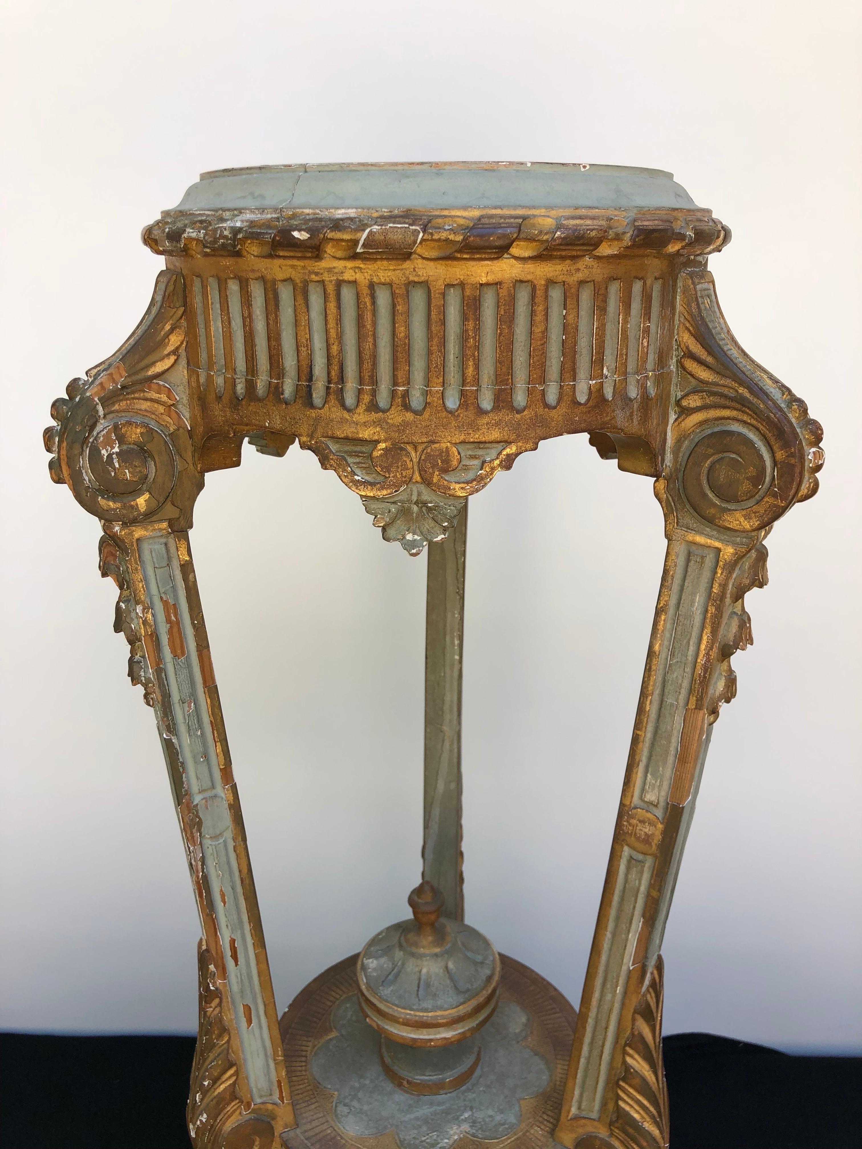 Pair Neoclassical Italian Painted Parcel-Gilt Torchieres / Pedestals, 18th C. 9