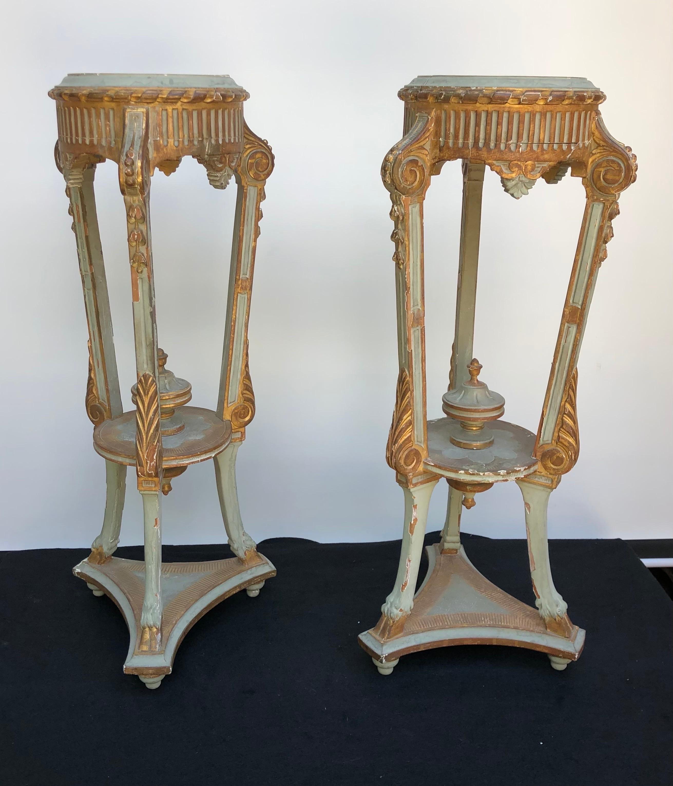 Pair Neoclassical Italian Painted Parcel-Gilt Torchieres / Pedestals, 18th C. 11