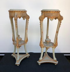 Pair Neoclassical Italian Painted Parcel-Gilt Torchieres / Pedestals, 18th C.