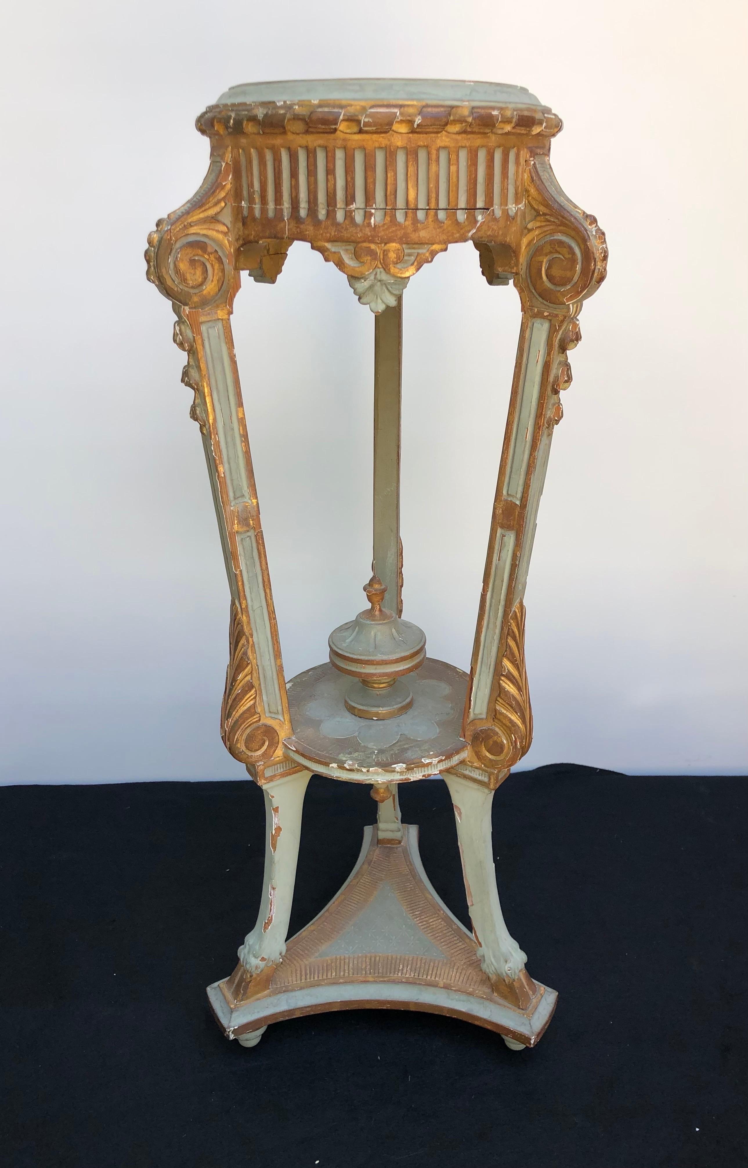 Wood Pair Neoclassical Italian Painted Parcel-Gilt Torchieres / Pedestals, 18th C.