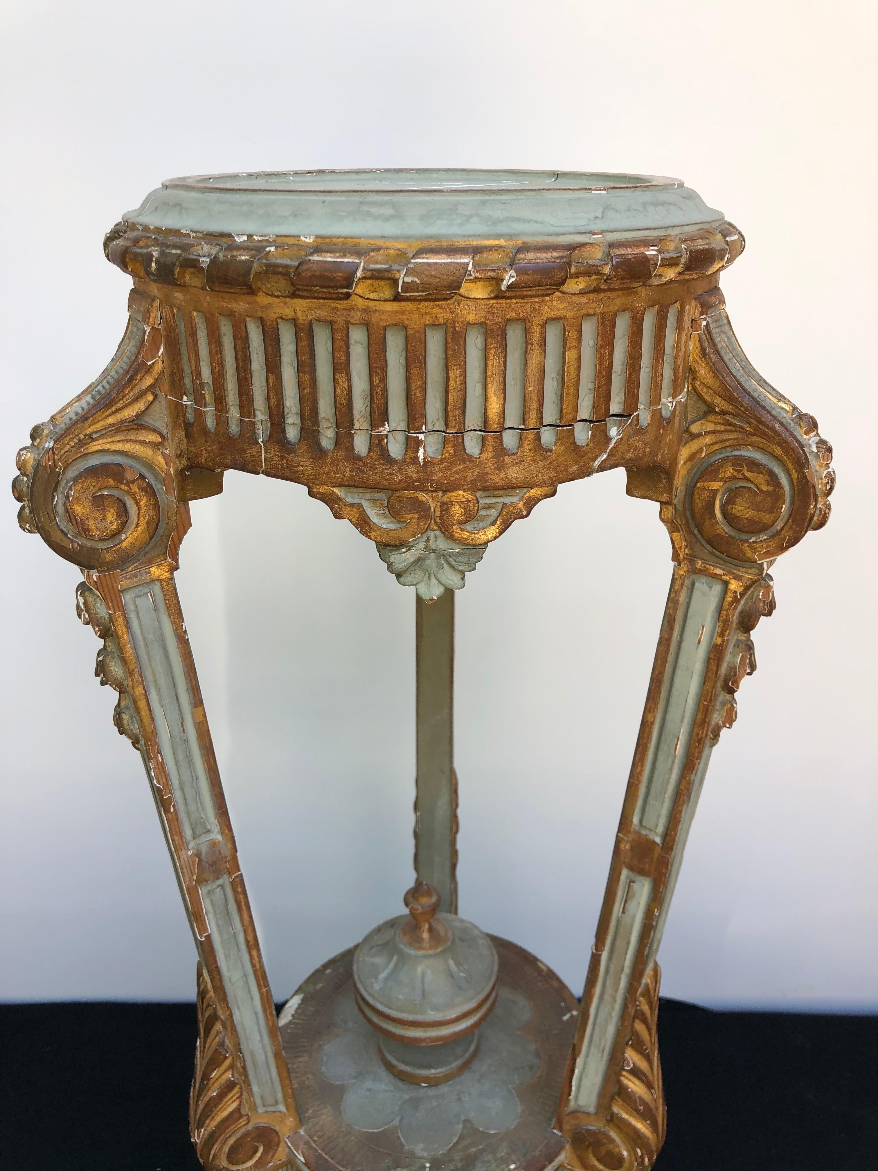 Pair Neoclassical Italian Painted Parcel-Gilt Torchieres / Pedestals, 18th C. 4