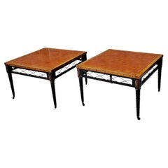 Pair Neoclassical Leather Top End Tables by Kittinger