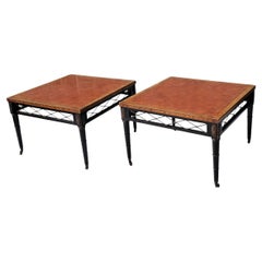 Pair Neoclassical Leather Top End Tables by Kittinger