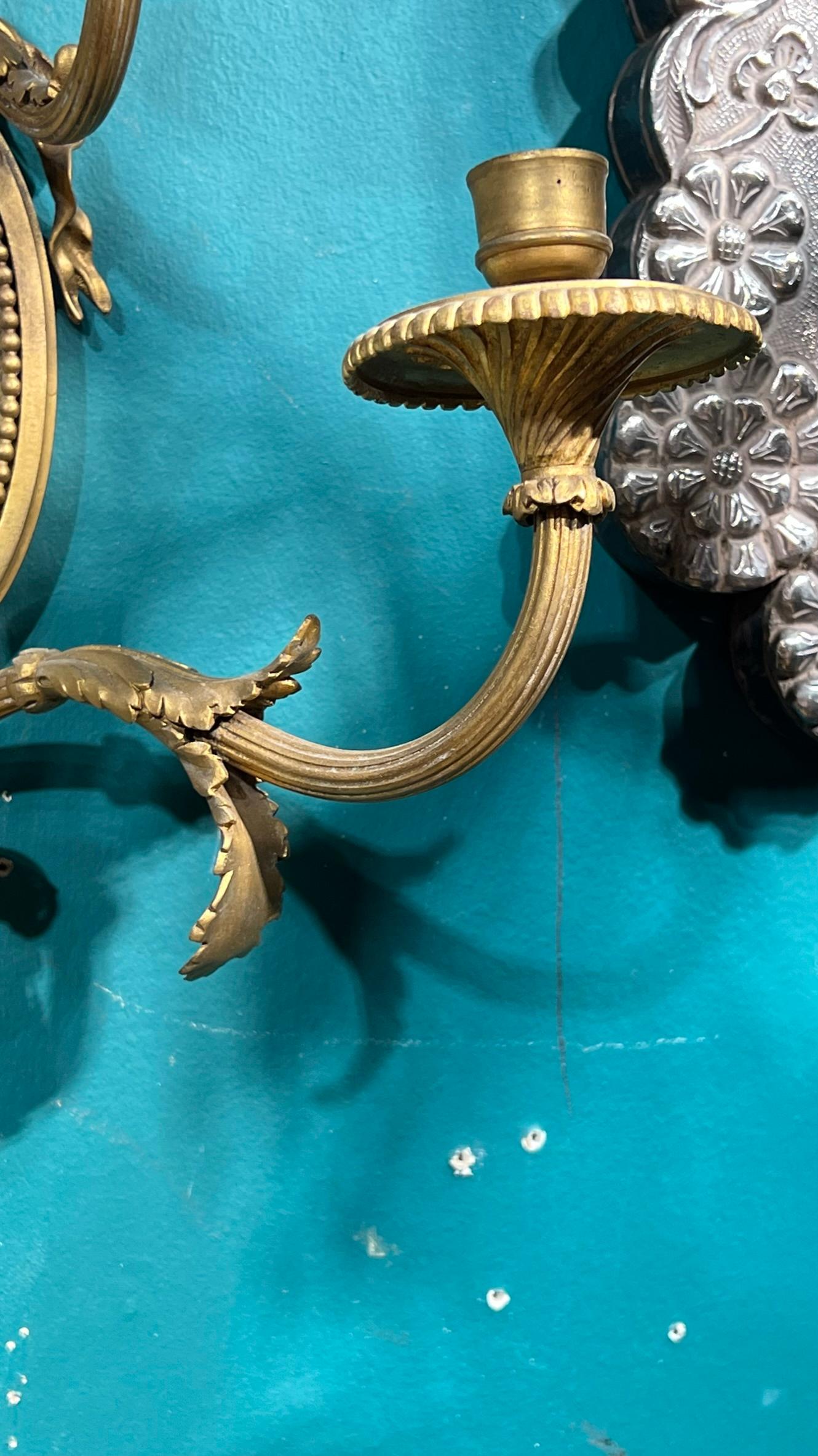 Pair Neoclassical Louis XVI Style Gilt Bronze & Jasper Porcelain Sconces For Sale 5