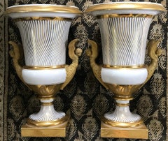 Pair Neoclassical Paris Porcelain Gilt Vases
