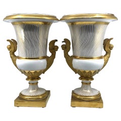 Pair Neoclassical Paris Porcelain Gilt Vases