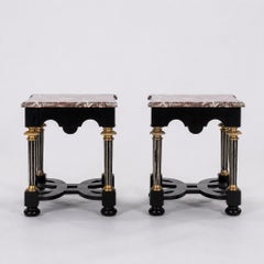 Pair Neoclassical Revival Style Ebonized & Parcel Gilt Side Tables