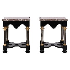 Pair Neoclassical Revival Style Ebonized & Parcel Gilt Side Tables