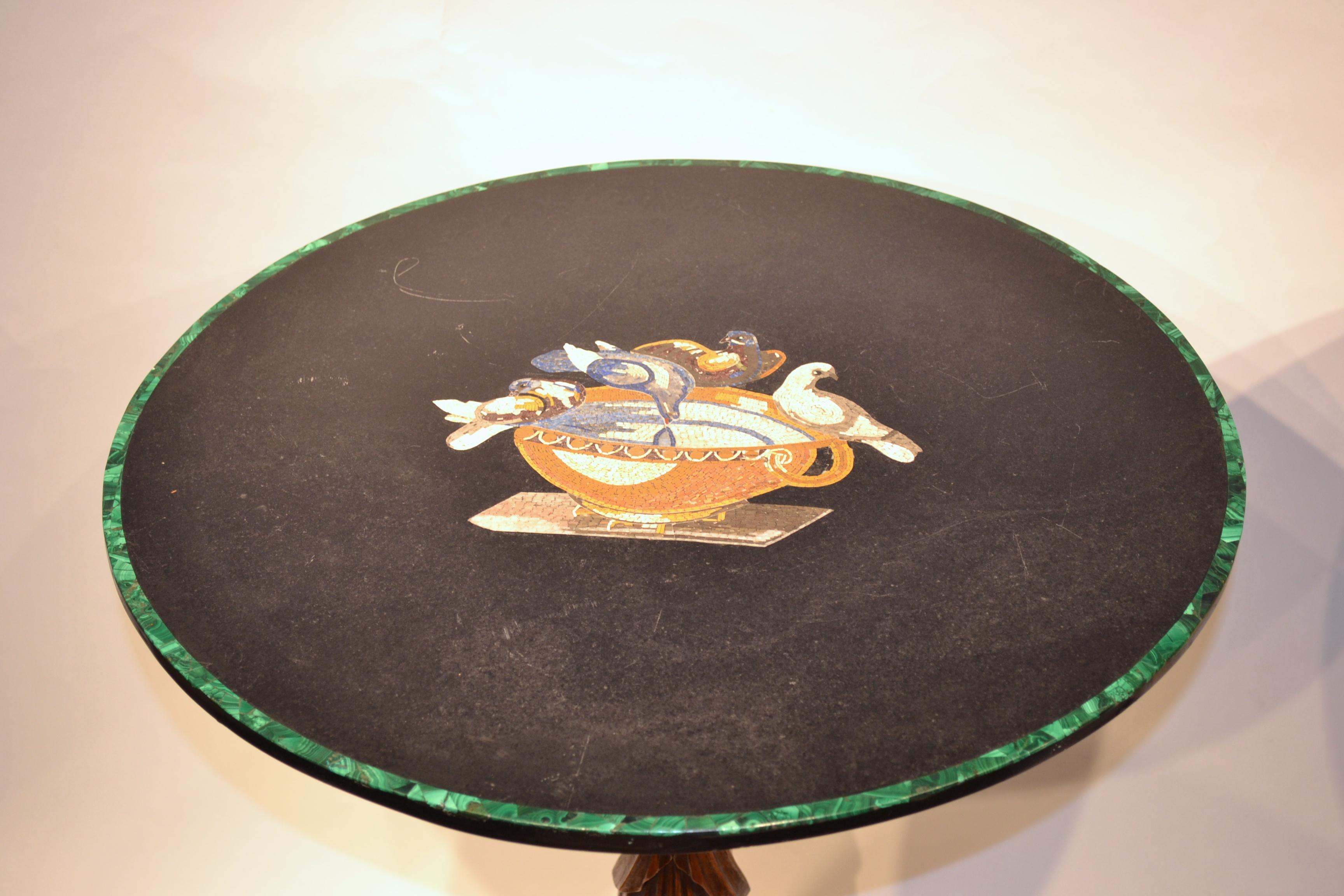 Early 20th Century Pair of Neoclassical Side Tables with Micro Mosaic Inlaid Tops