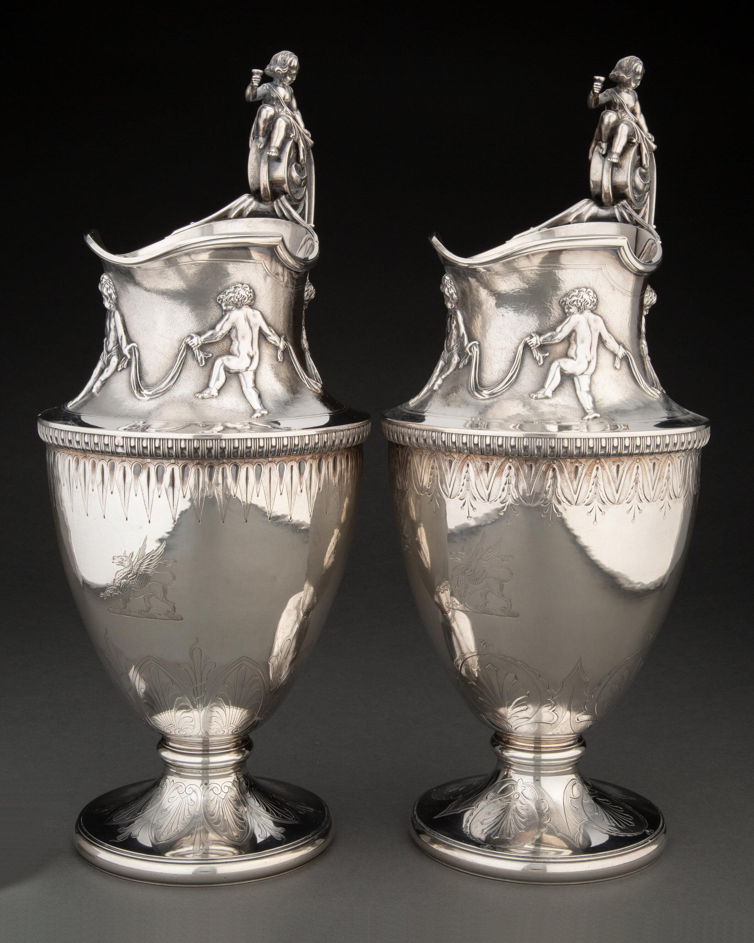 Pair Neoclassical Silver Water Pitchers by Gorham 7