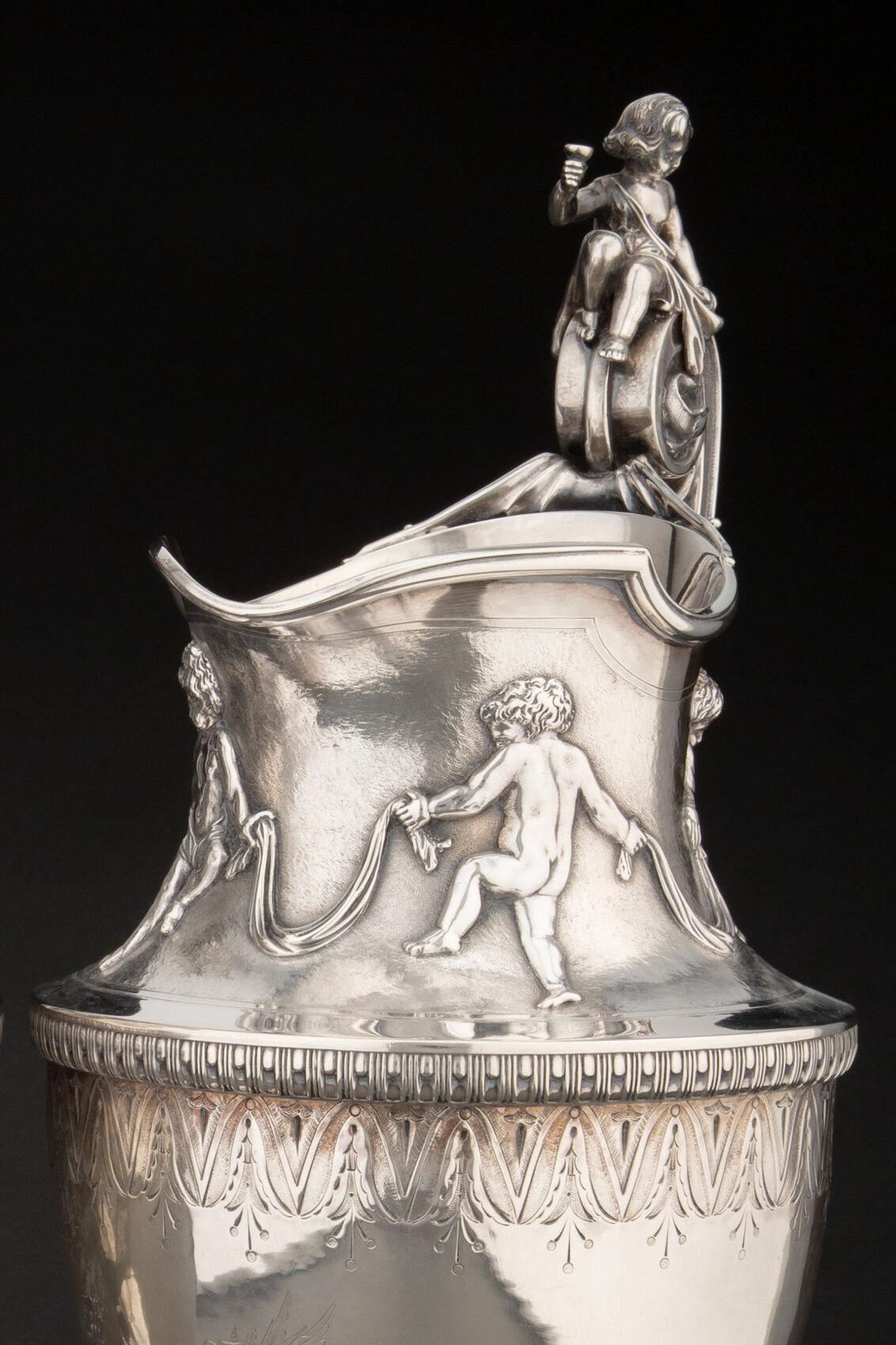 Pair Neoclassical Silver Water Pitchers by Gorham 9