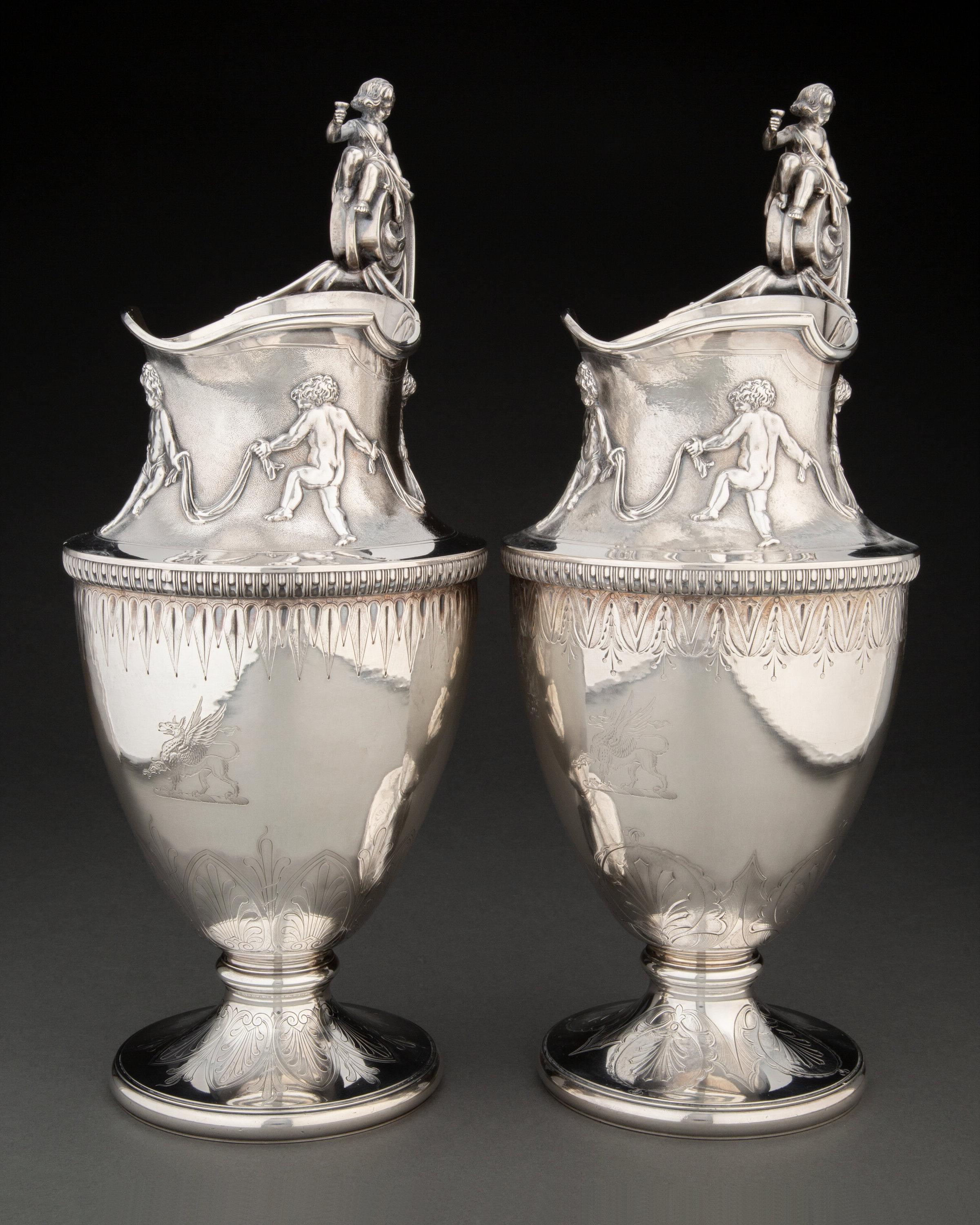 Neoclassical Revival Pair Neoclassical Silver Water Pitchers by Gorham