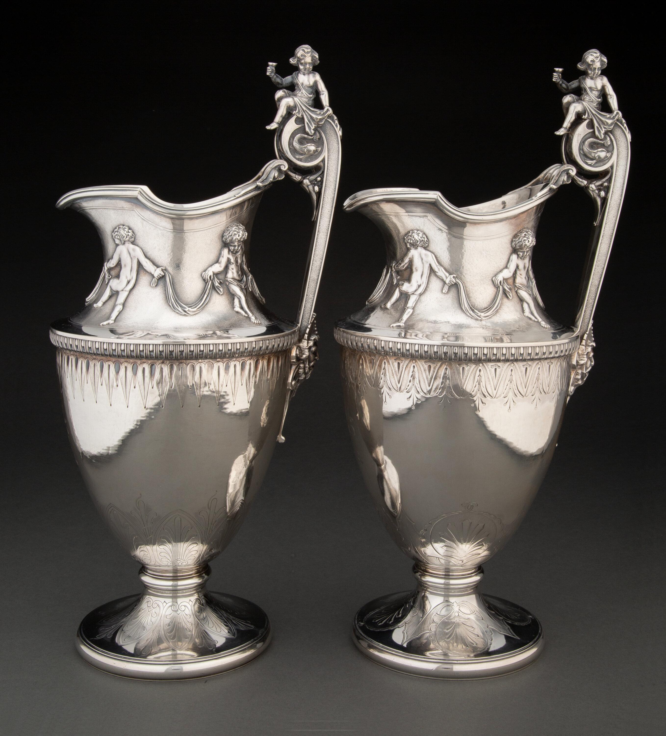 American Pair Neoclassical Silver Water Pitchers by Gorham