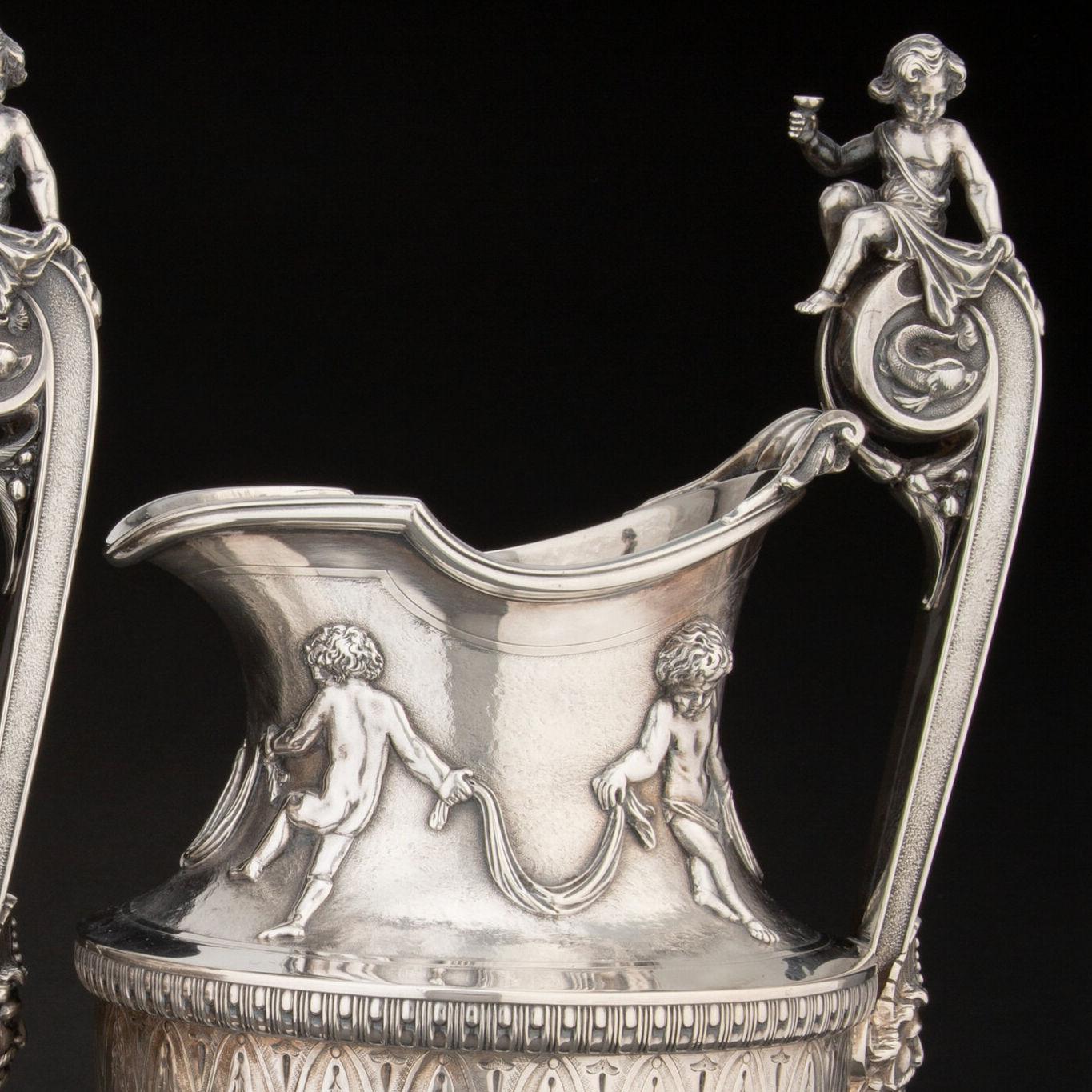 Pair Neoclassical Silver Water Pitchers by Gorham In Good Condition In New York, US